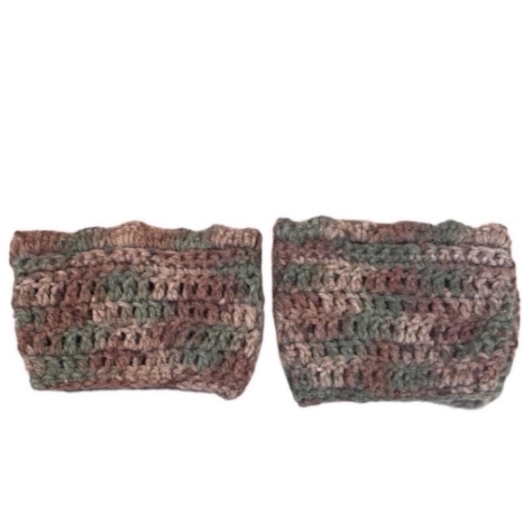 Hand Crafted Boot Cuffs Camo Brown Tan Handmade Crochet Scalloped Top New Gift - Picture 9 of 17